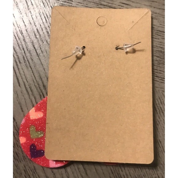 Pink Glitter Teardrop Hearts Silver Hardware Earrings USA Valentine's Day - Picture 2 of 2